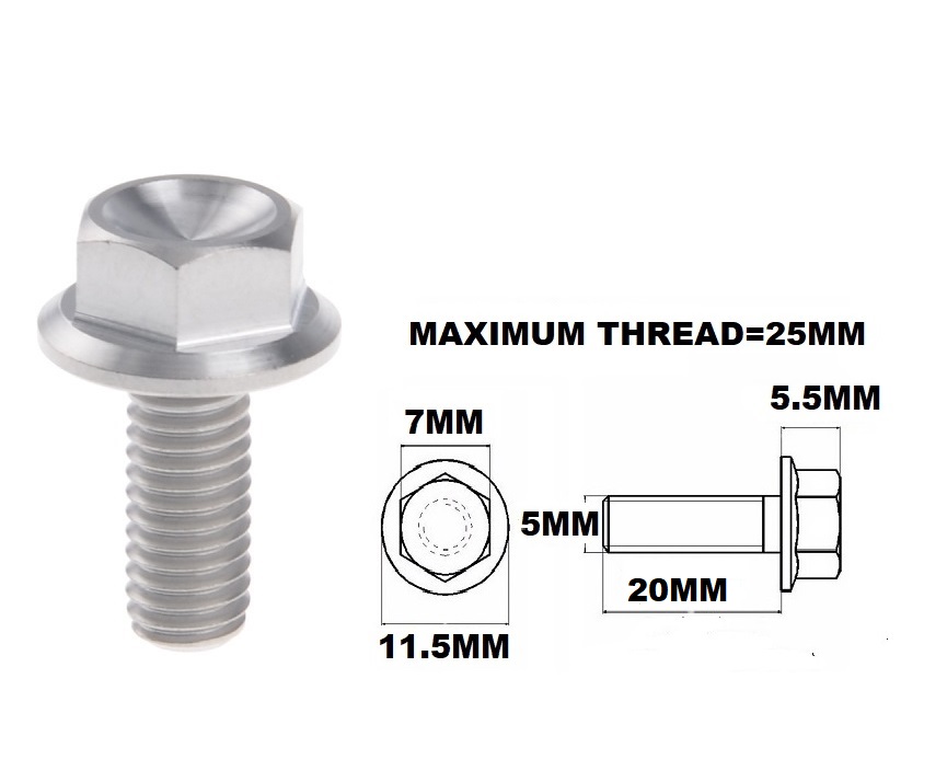 M5X20MM .8 THREAD PITCH TITANIUM FLANGE 7MM HEX BOLT GRADE 5